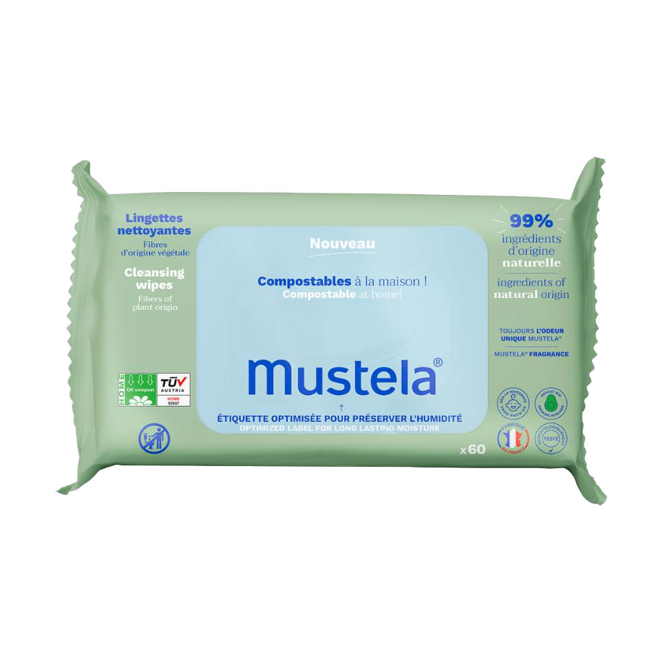 Дитячі очищувальні серветки Mustela Compostable Cleaning Wipes With Fragrance, 60 шт